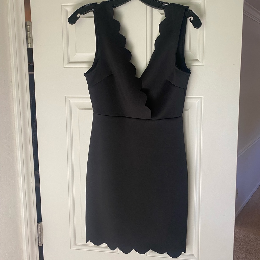 She + Sky Black Scallop Mini Dress